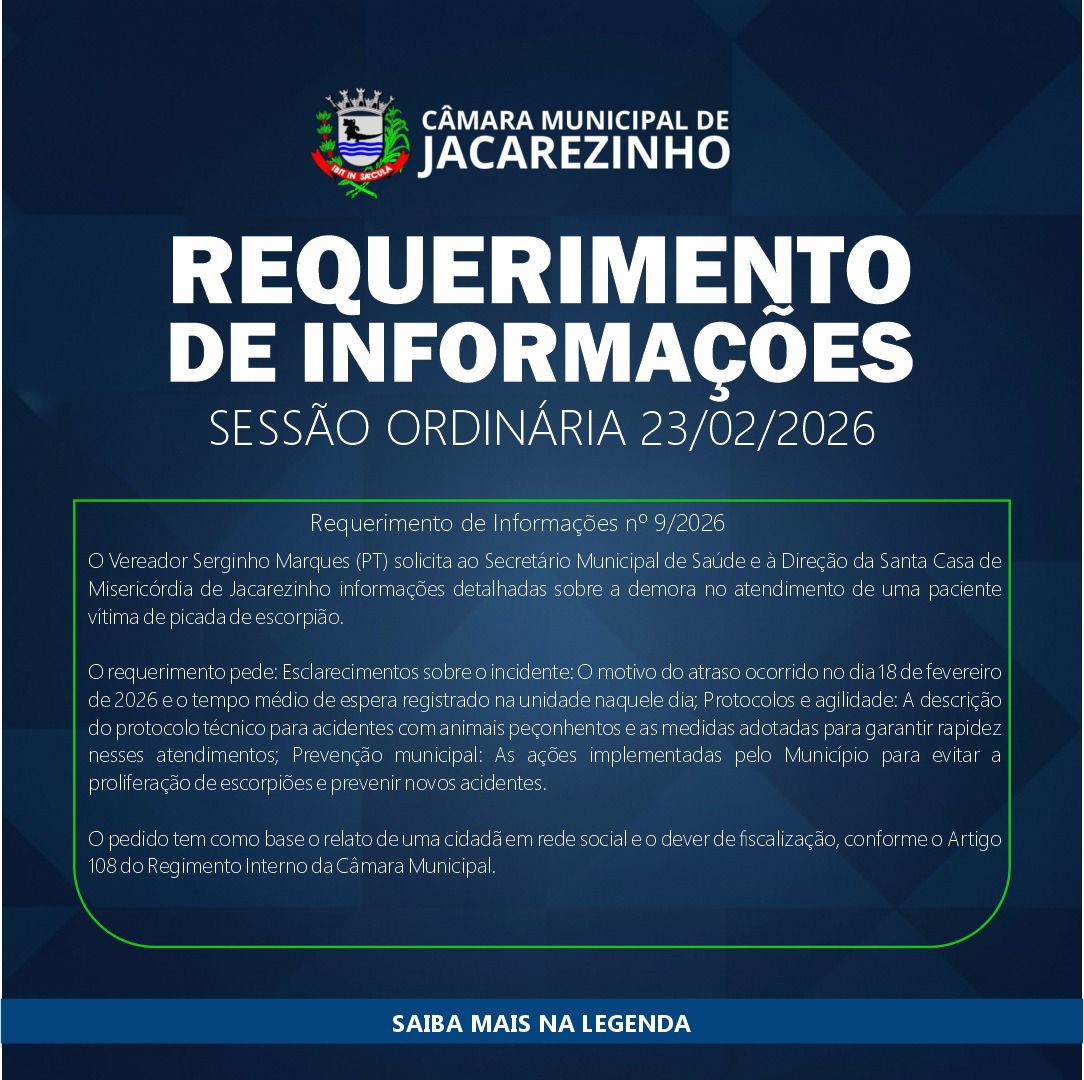 Câmara cobra explicações sobre demora em atendimento de picada de escorpião