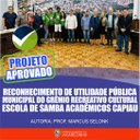 Câmara Municipal caminha para reconhecer utilidade pública da Escola de Samba Acadêmicos Capiau