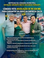 Câmara vota devolução de R$ 500 mil nesta segunda para garantir salários da empresa Salta
