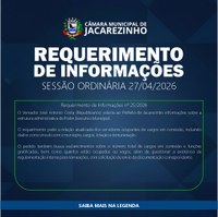 O Vereador José Antonio Costa (Republicanos) apresentou requerimento solicitando ao Executivo Municipal informações detalhadas sobre a estrutura administrativa da Prefeitura de Jacarezinho.