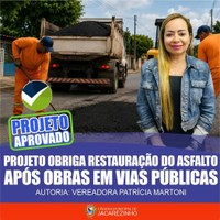 Patricia Martoni, apresenta projeto de Lei que busca reforçar recuperação de vias após obras de concessionárias em Jacarezinho