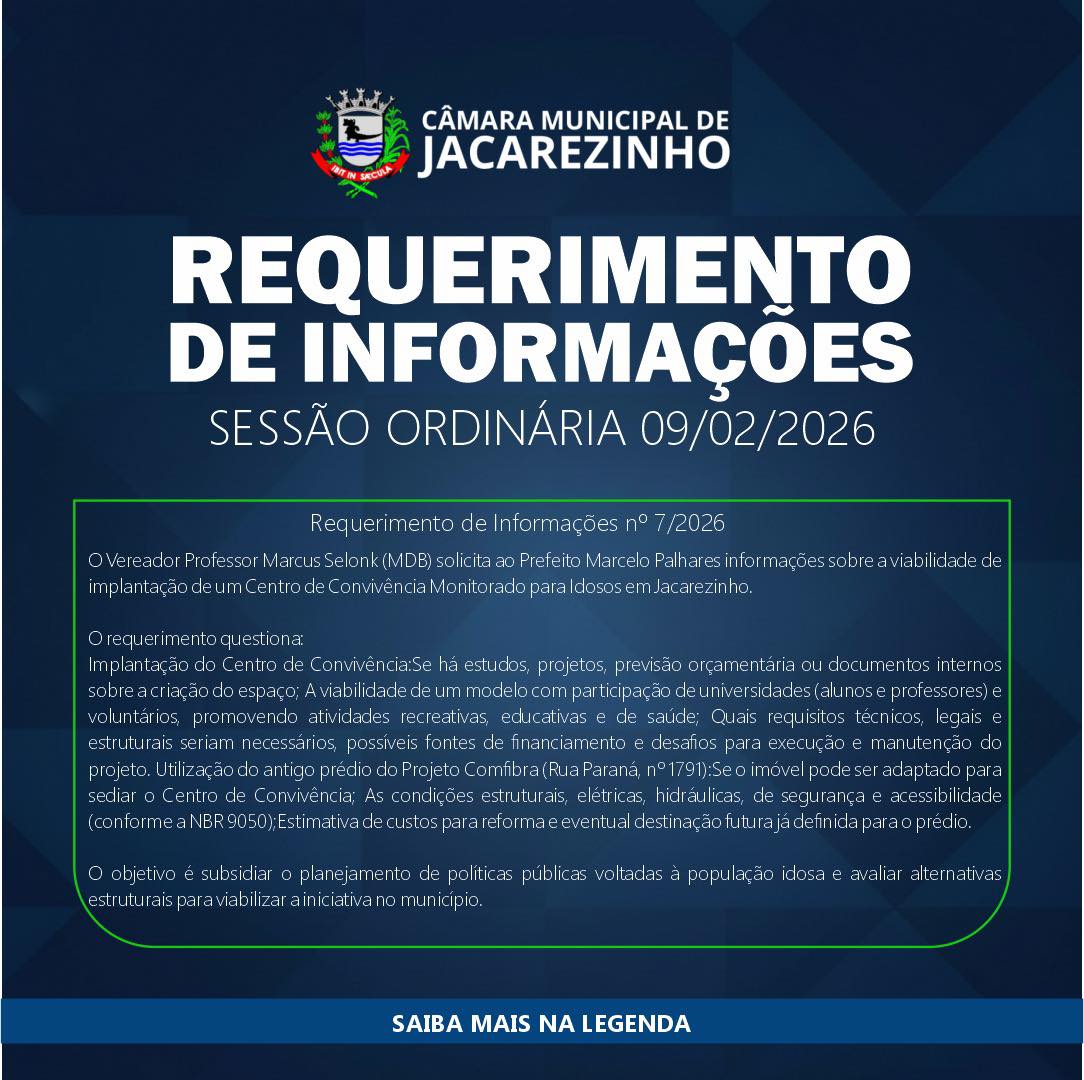 Professor Marcus SelonK propõe estudo para criação de Centro de Convivência para Idosos em Jacarezinho