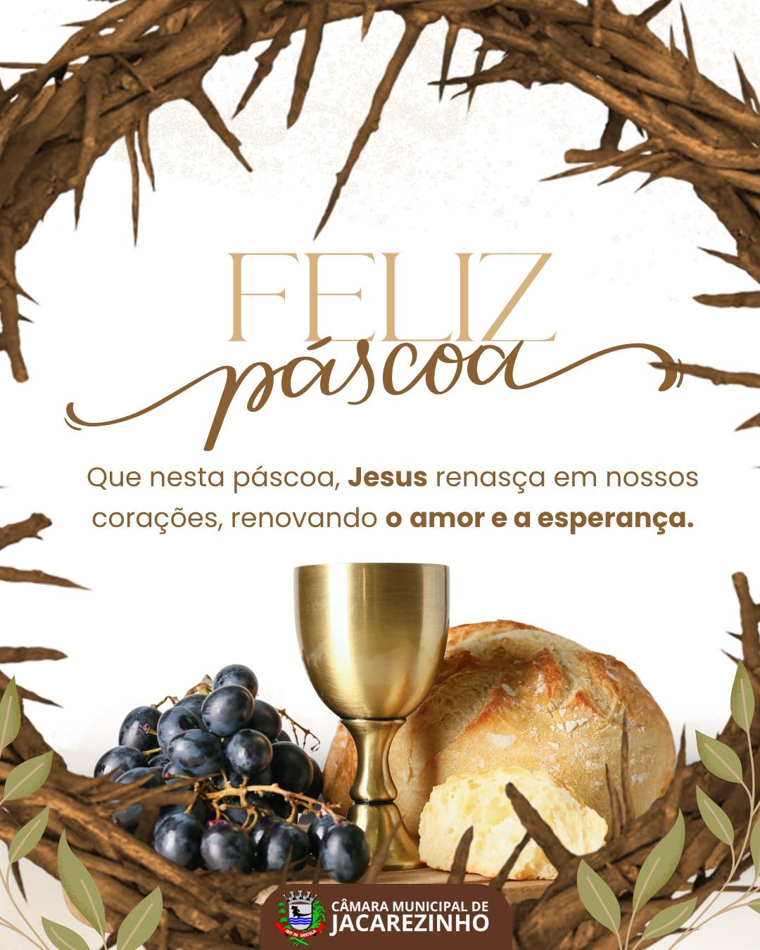 Que a Páscoa renove em cada coração a esperança, a fé e o amor ao próximo.