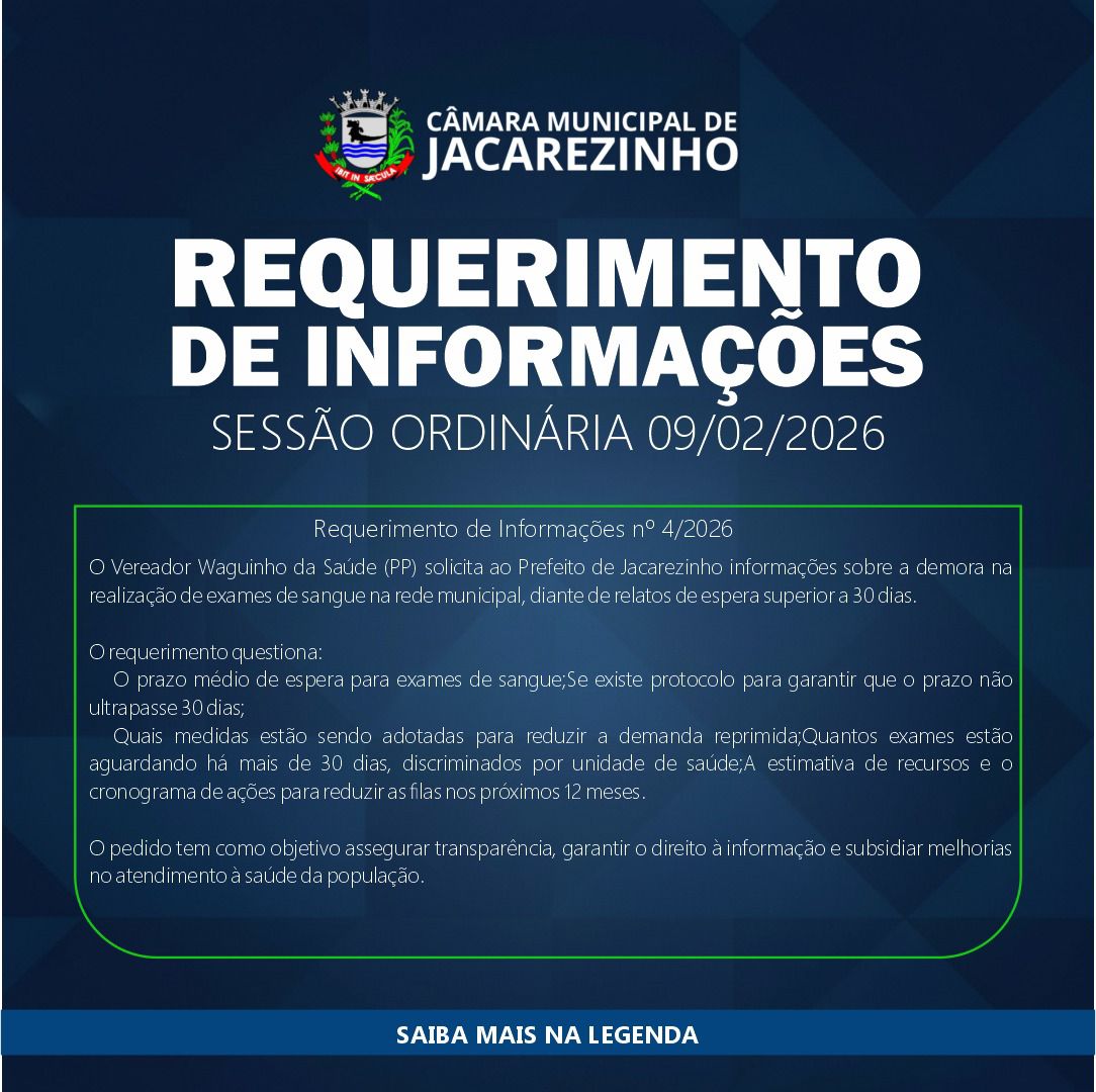 Waguinho da Saúde protocola requerimento cobrando informações sobre demora na realização de exames em Jacarezinho